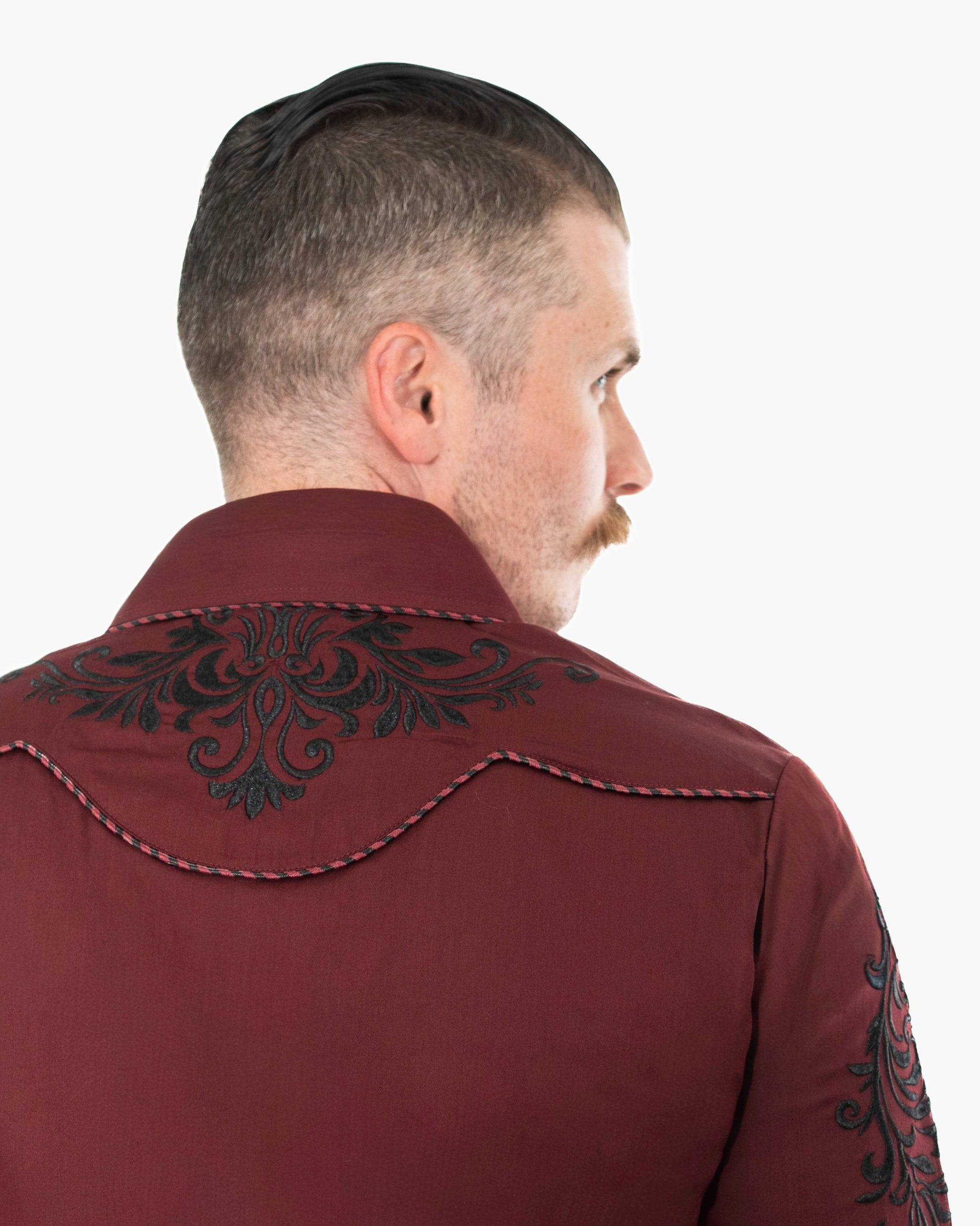 Burgundy Western Embroidered Modern-Fit Shirt