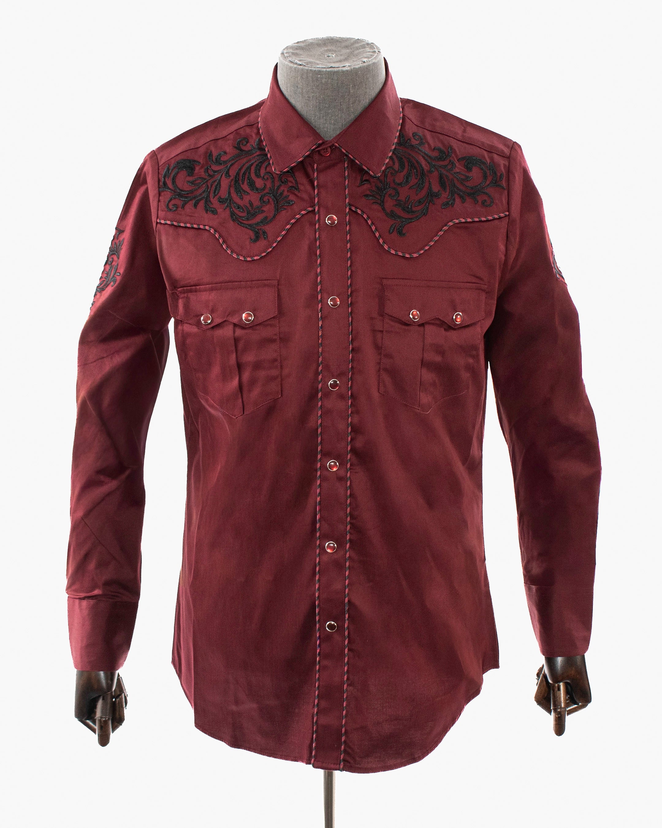 Burgundy Western Embroidered Modern-Fit Shirt
