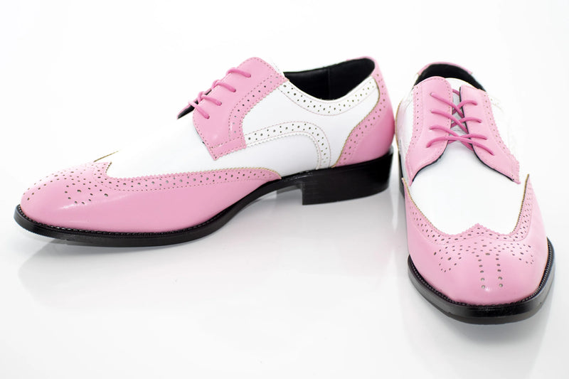 Pink And White Wingtip Oxford Dress Shoes