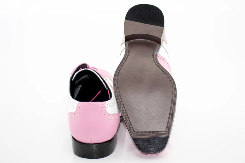 Pink And White Wingtip Oxford Dress Shoes