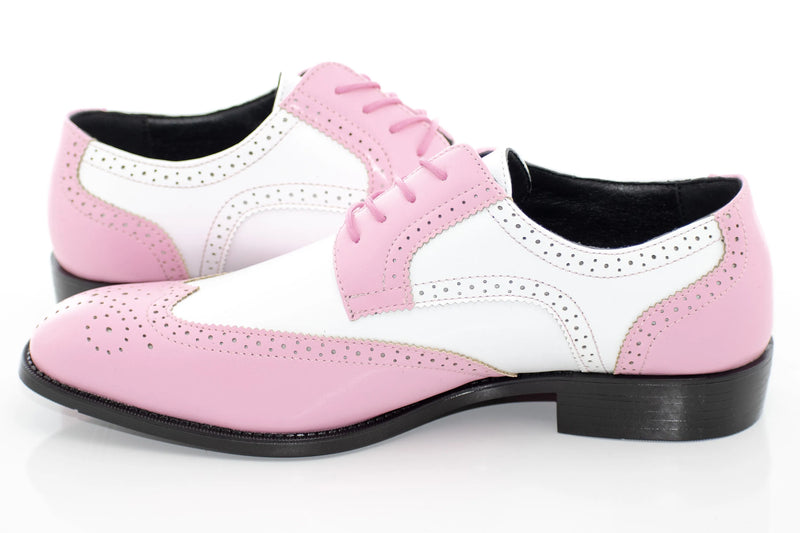 Pink And White Wingtip Oxford Dress Shoes