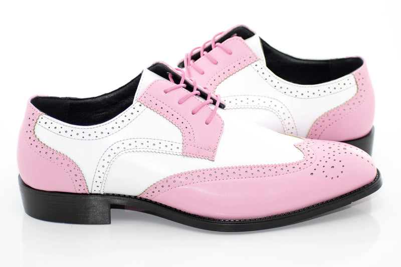 Pink And White Wingtip Oxford Dress Shoes