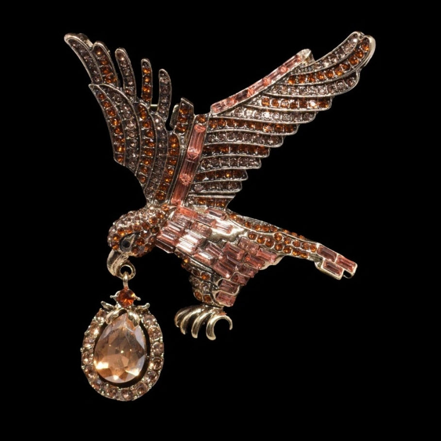 Eagle Crystal Brooch Lapel Pin With Dangling Gemstone