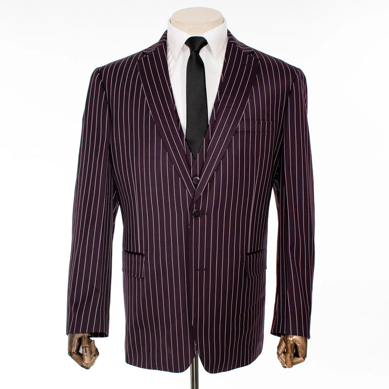 Eggplant Pinstriped 3-Piece Modern-Fit Suit