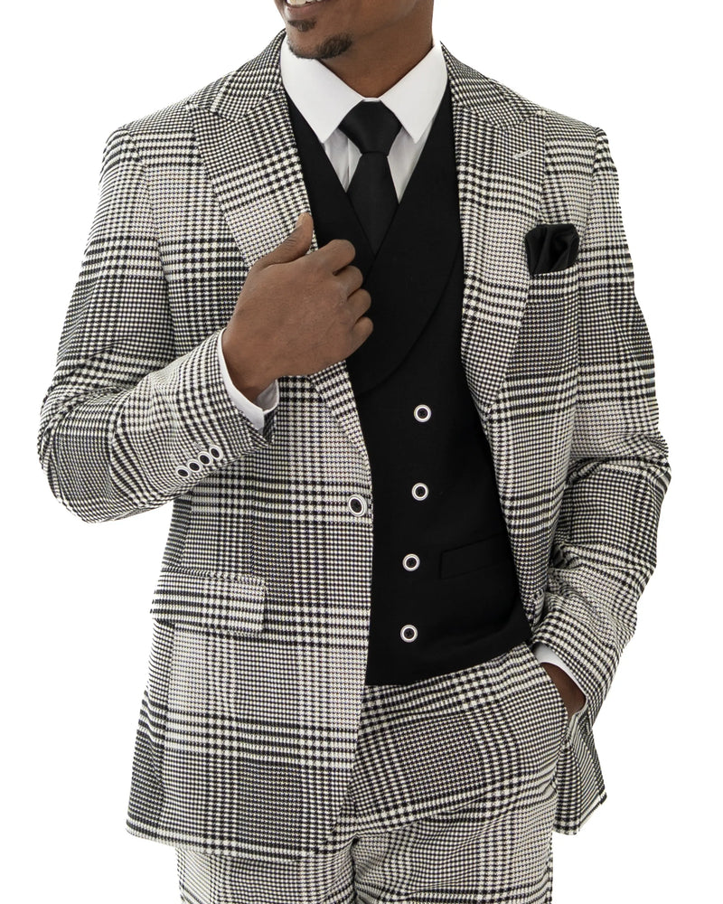 Black & White Dupplin Check 3-Piece Tailored-Fit Suit
