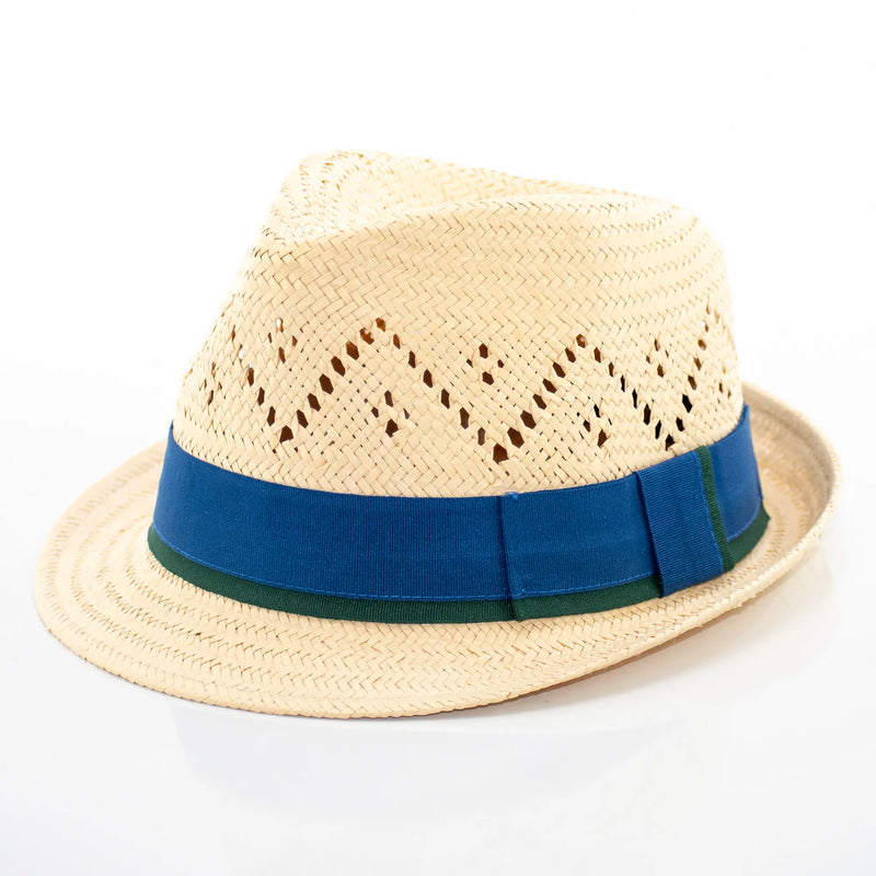 Natural Straw Fedora With Two-Tone Ribbon Band