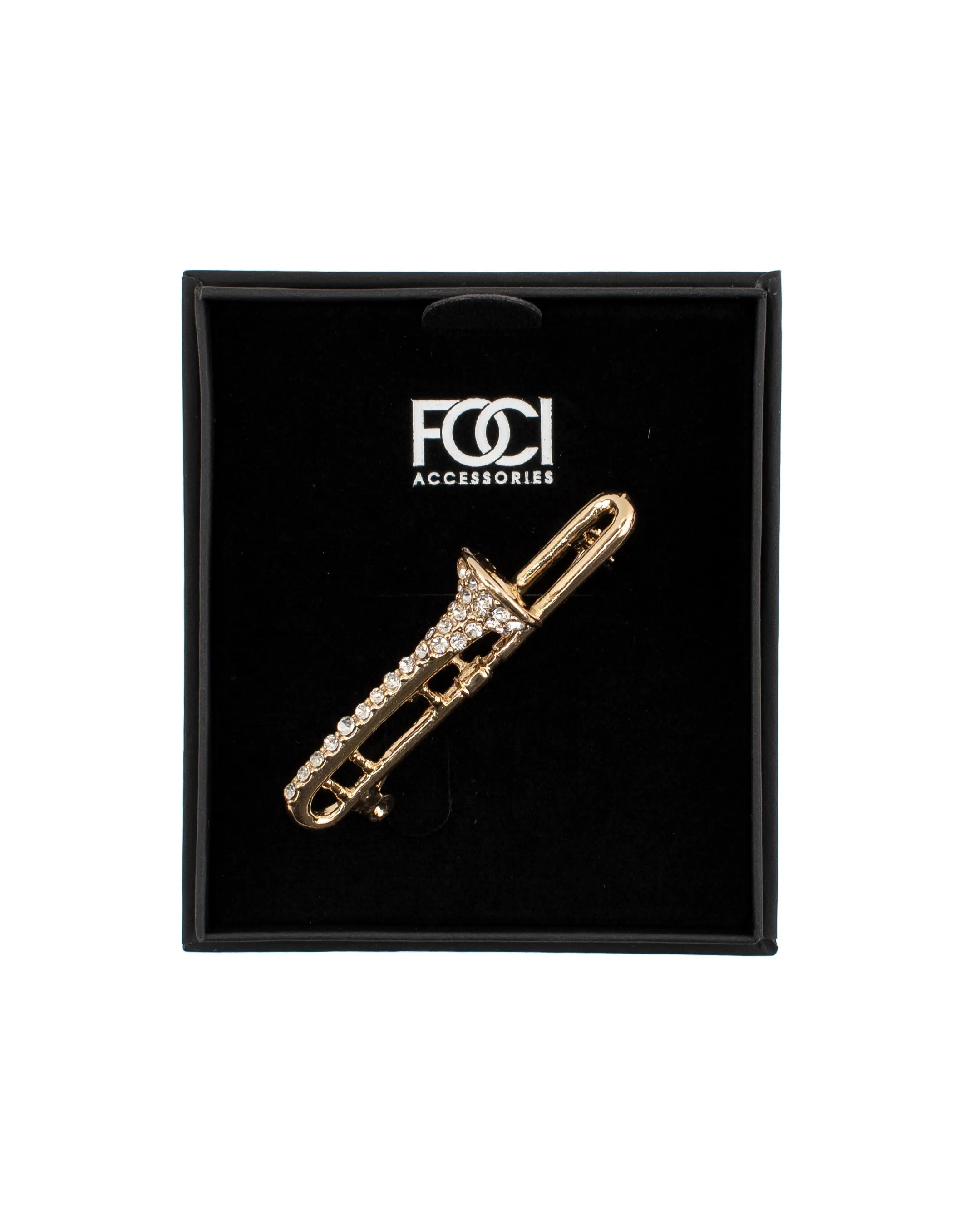 Crystal Trombone Lapel Pin