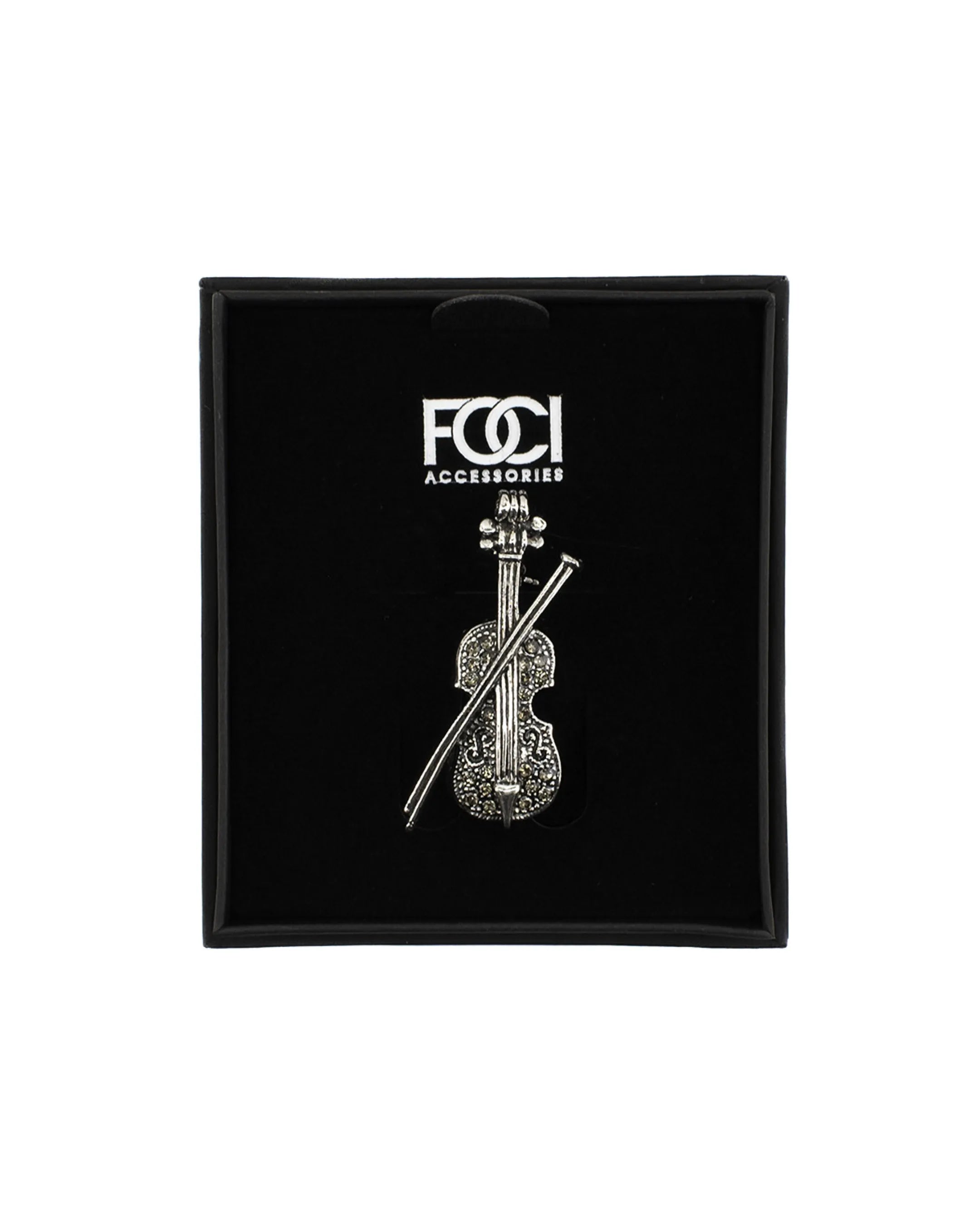 Crystal Violin & Bow Lapel Pin