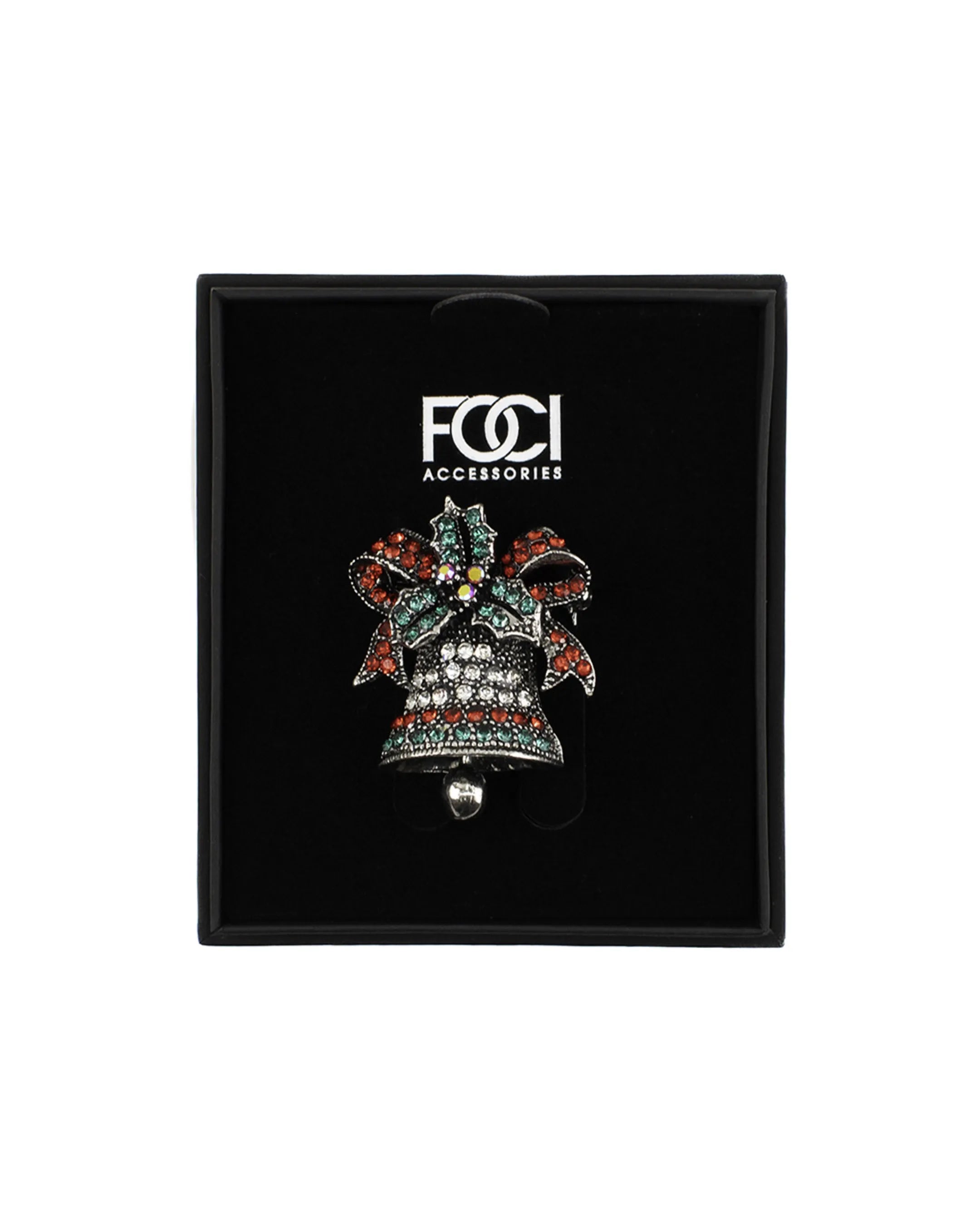 Crystal Bell & Holly Lapel Pin