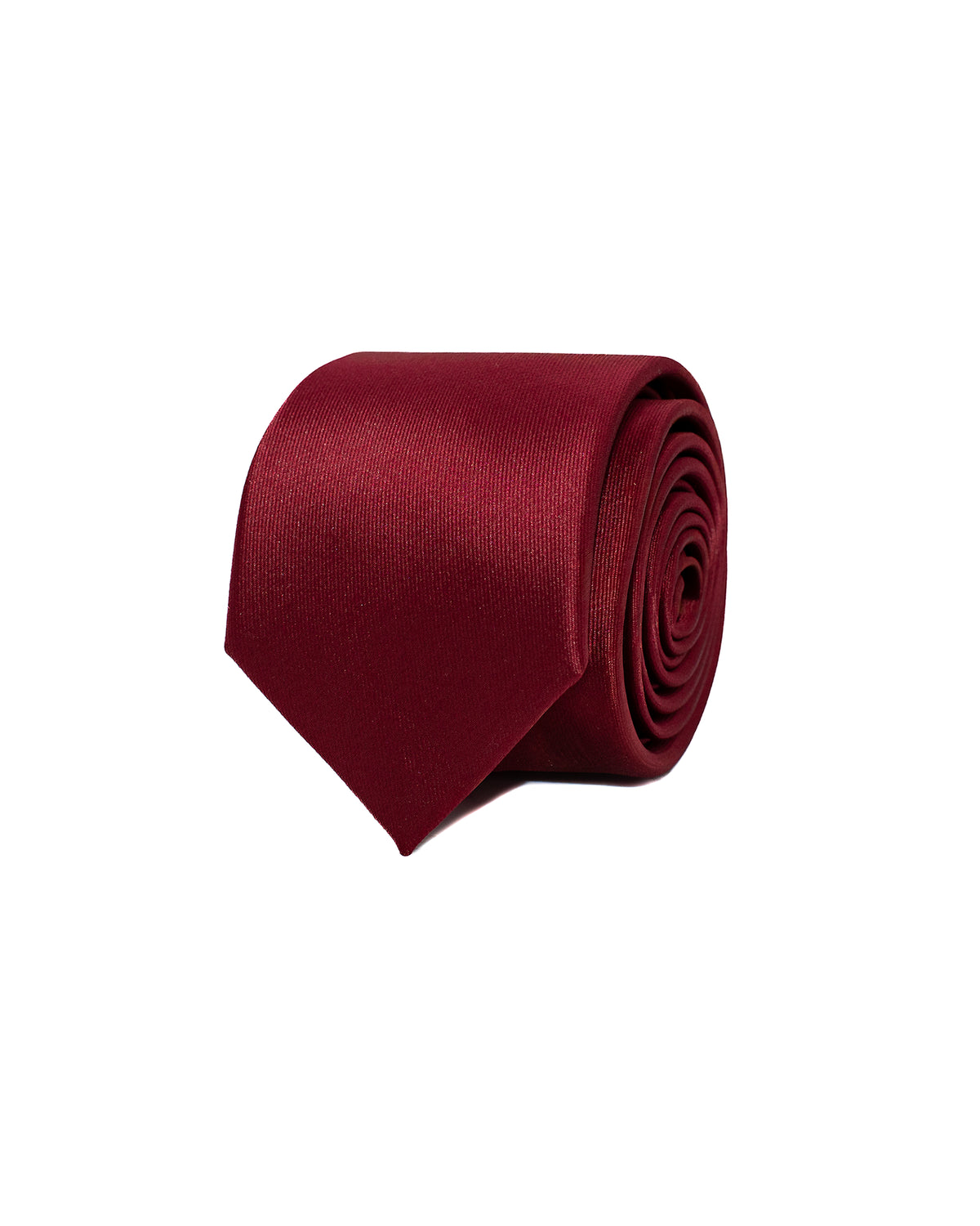 Burgundy Slim Necktie with Pocket Square | Necktie Front Rolled View | Dolce Vesta 