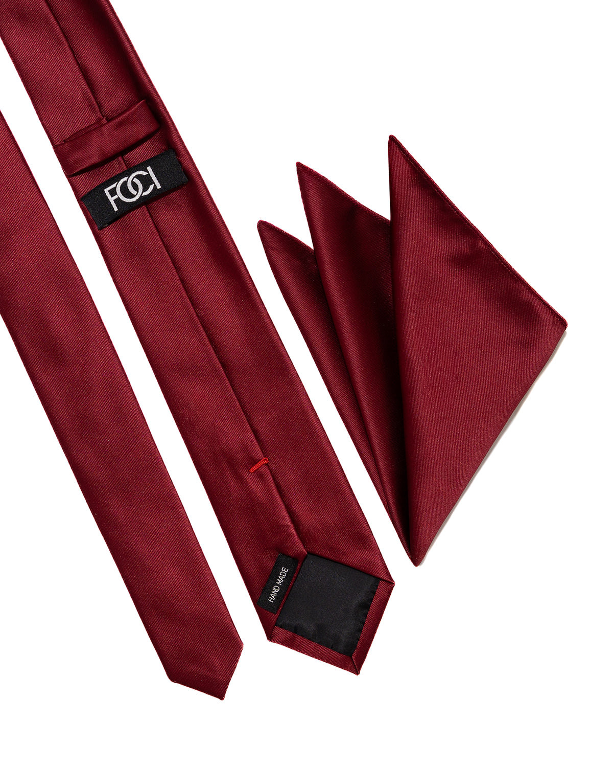 Burgundy Slim Necktie with Pocket Square | Necktie and Pocket Square Set View | Dolce Vesta