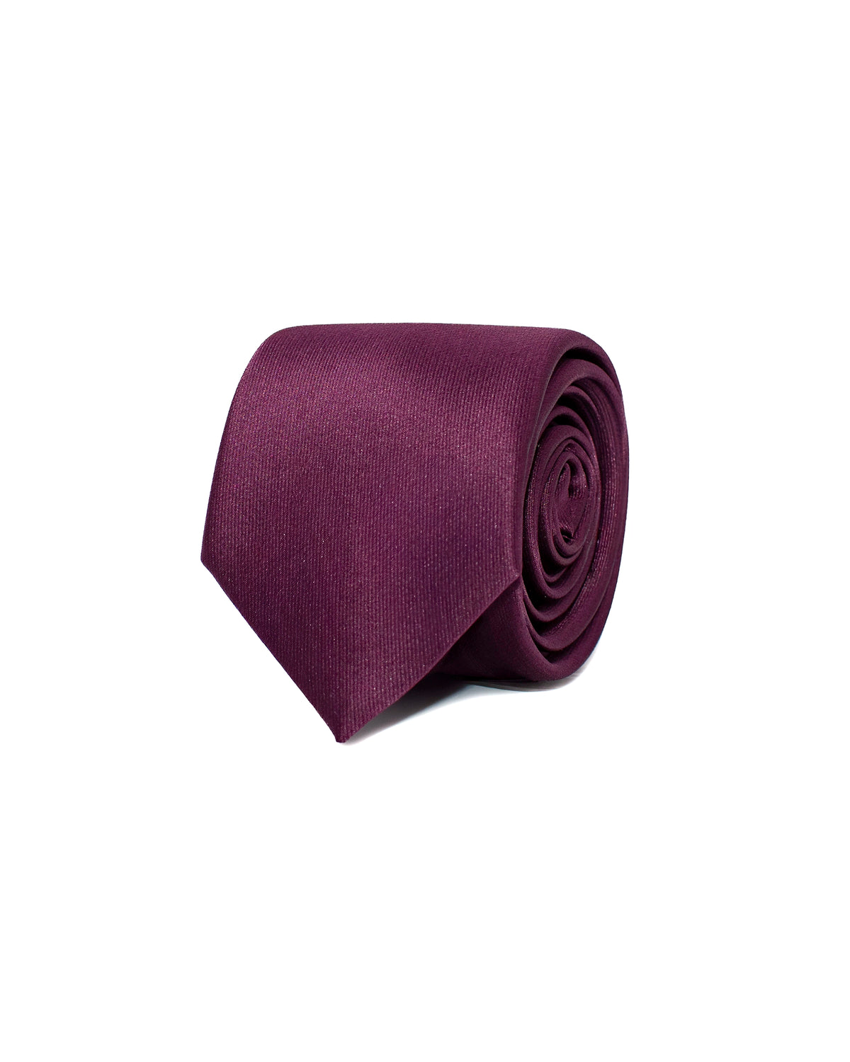 Wine Slim Necktie with Pocket Square | Necktie Front Rolled View | Dolce Vesta