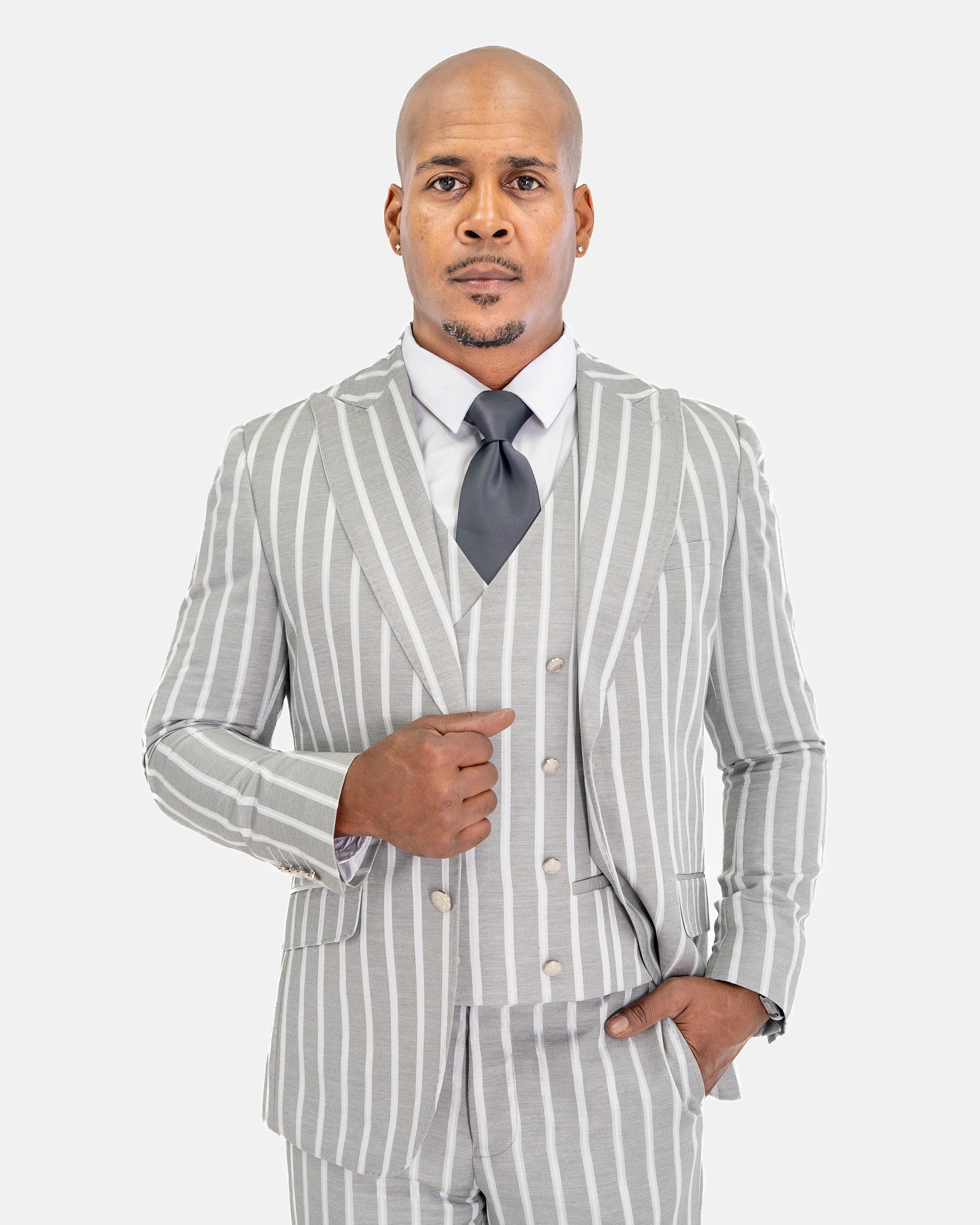 Gray Sandwich Striped 3-Piece Modern-Fit Suit