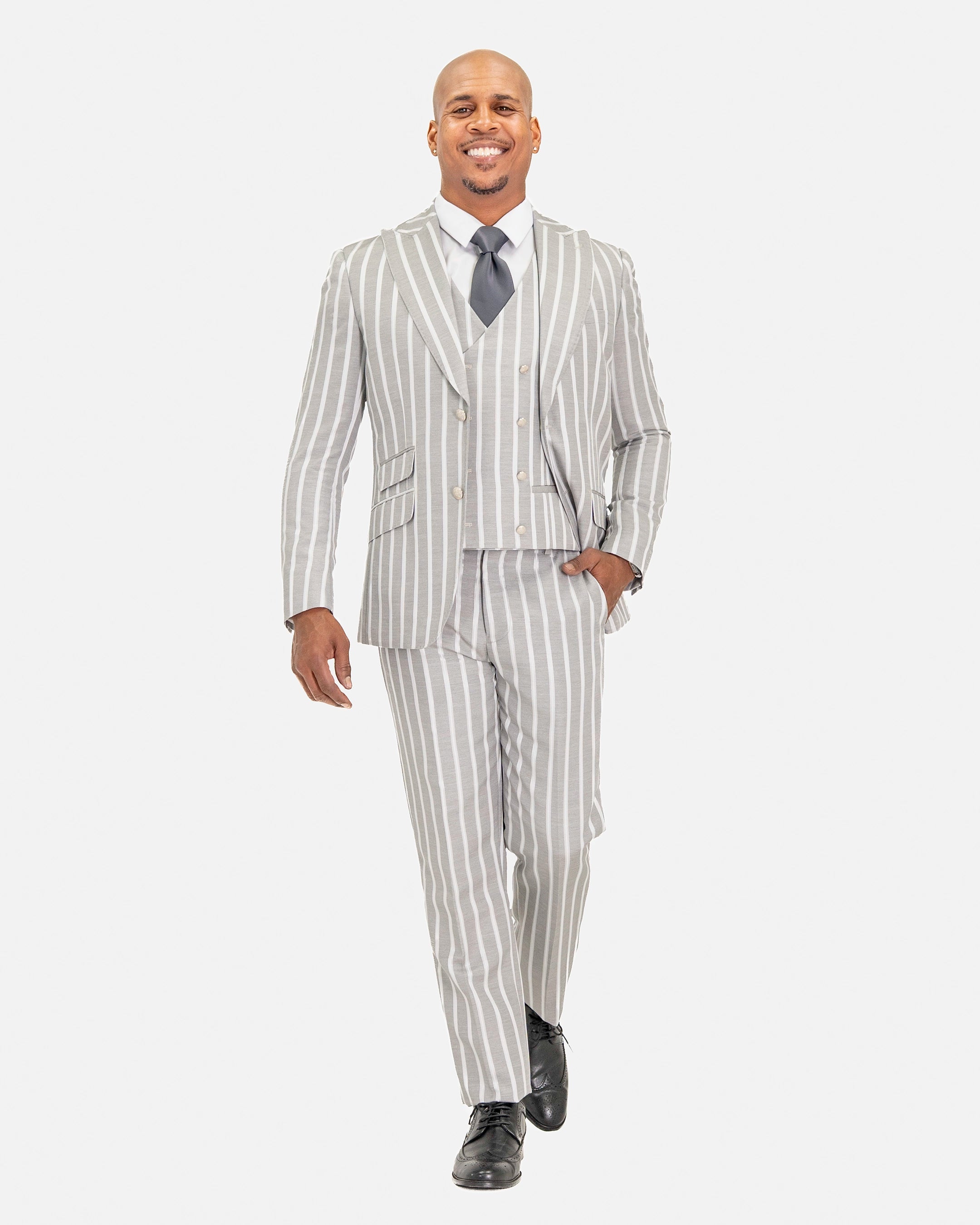 Gray Sandwich Striped 3-Piece Modern-Fit Suit