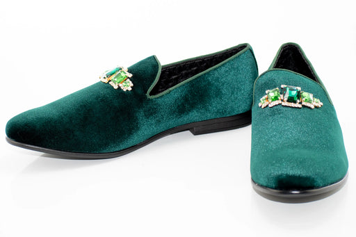 Green Velvet Jewel-Bit Smoking Loafer