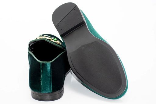 Green Velvet Jewel-Bit Smoking Loafer