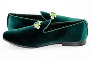 Green Velvet Jewel-Bit Smoking Loafer