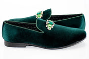 Green Velvet Jewel-Bit Smoking Loafer