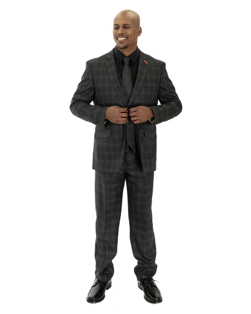 Black Tartan Plaid 3-Piece Tailored-Fit Suit