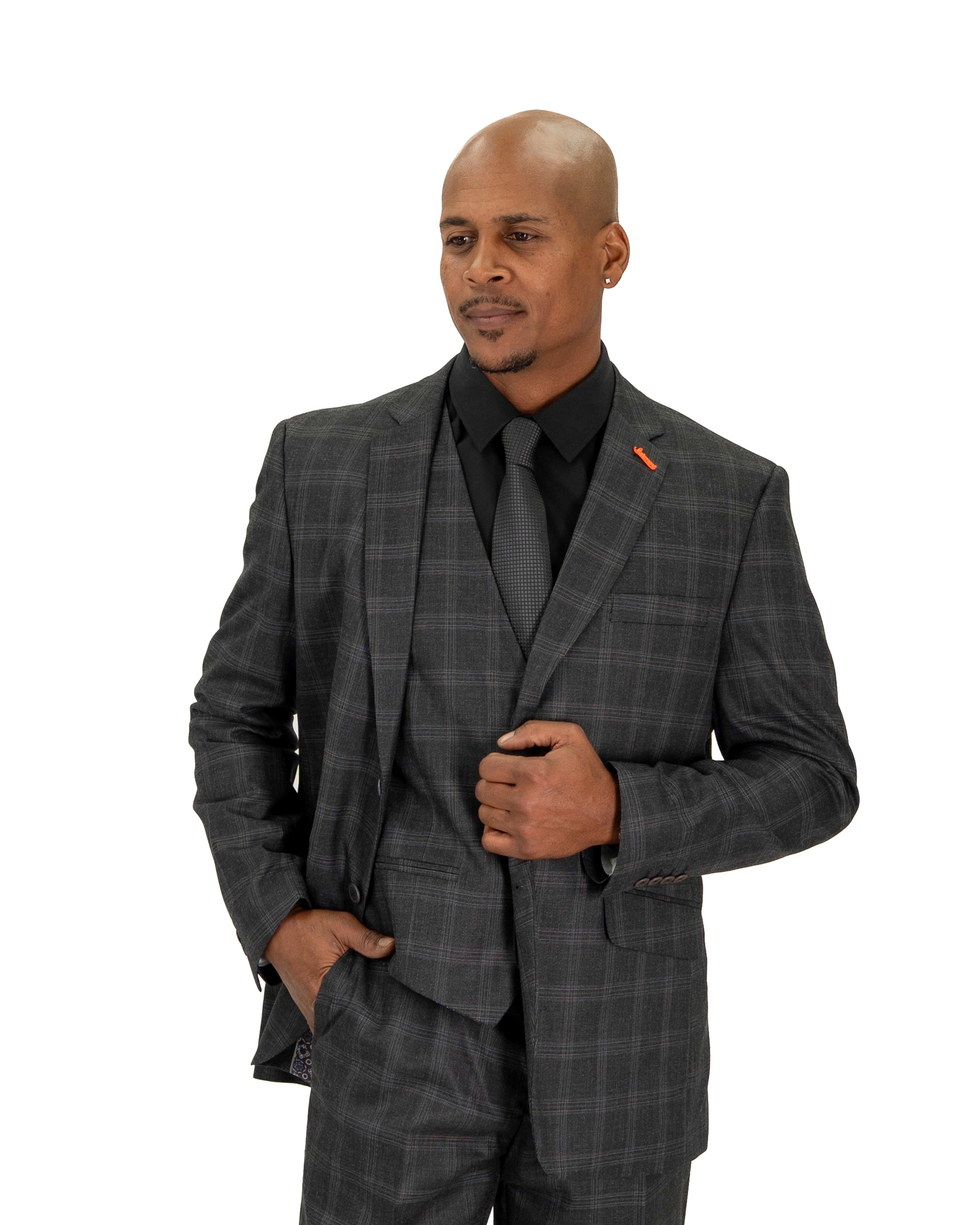 Black Tartan Plaid 3-Piece Tailored-Fit Suit