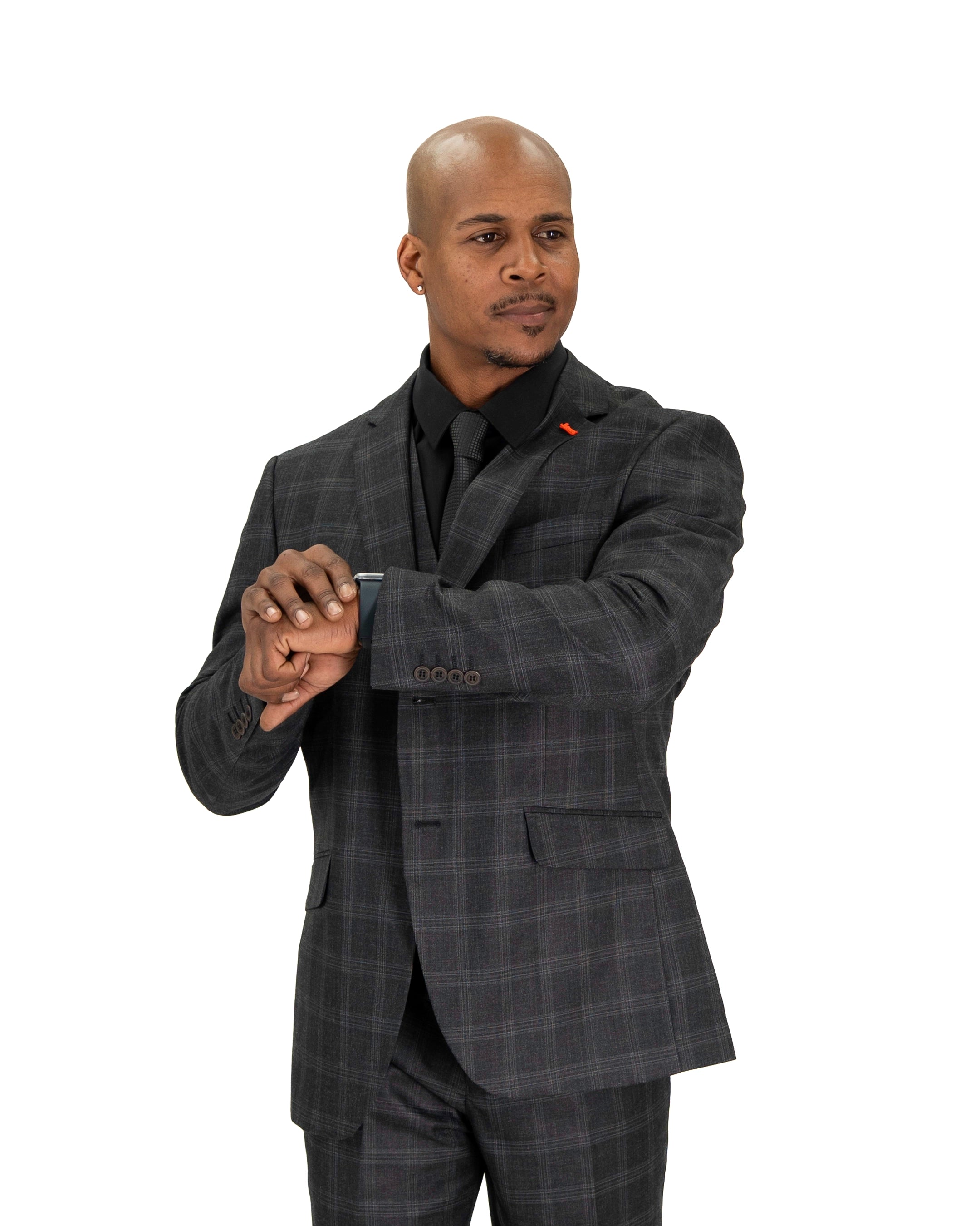 Black Tartan Plaid 3-Piece Tailored-Fit Suit