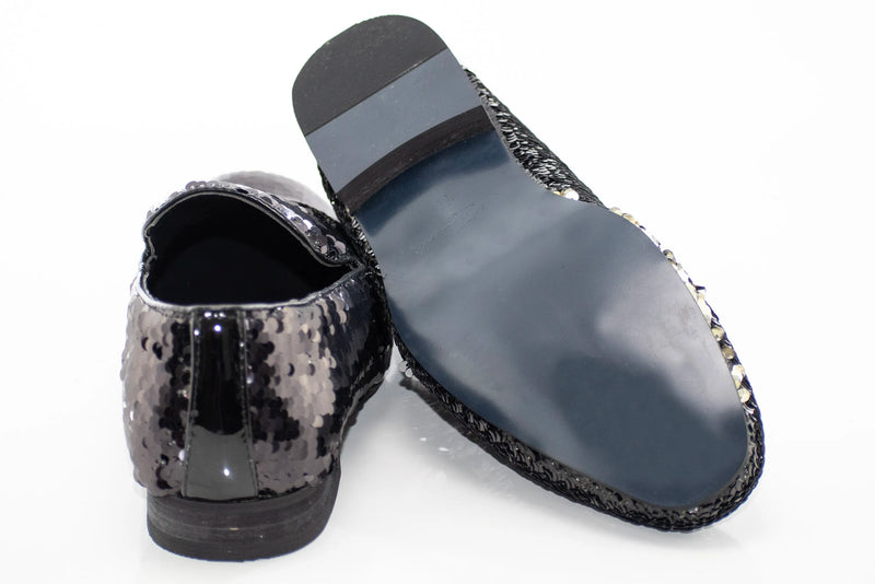 Black and Silver Sequined Smoking Loafer
