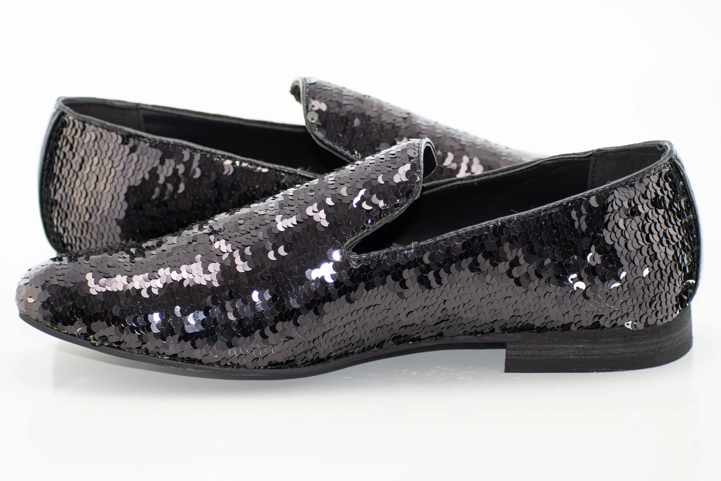 Black and Silver Sequined Smoking Loafer