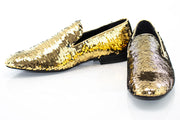 Black and Gold Sequined Smoking Loafer