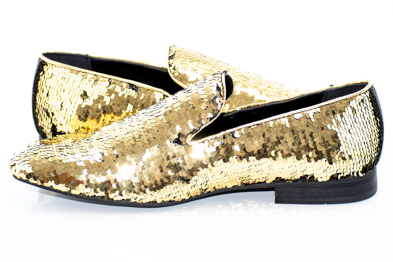 Black and Gold Sequined Smoking Loafer