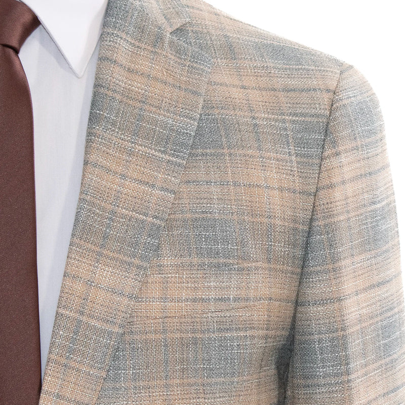 Men's Gray And Beige 2-Piece Suit With Notch Lapels