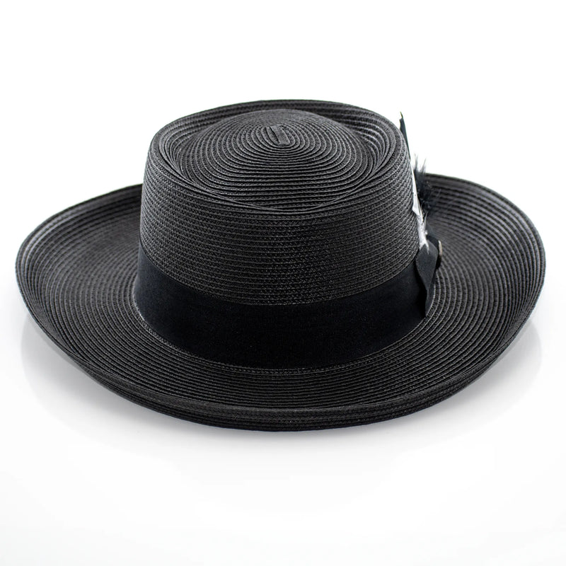 Gambler's Straw Fedora Hat with Curled Brim