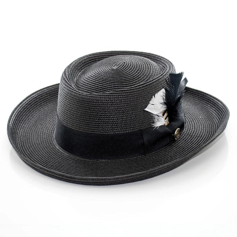 Gambler's Straw Fedora Hat with Curled Brim