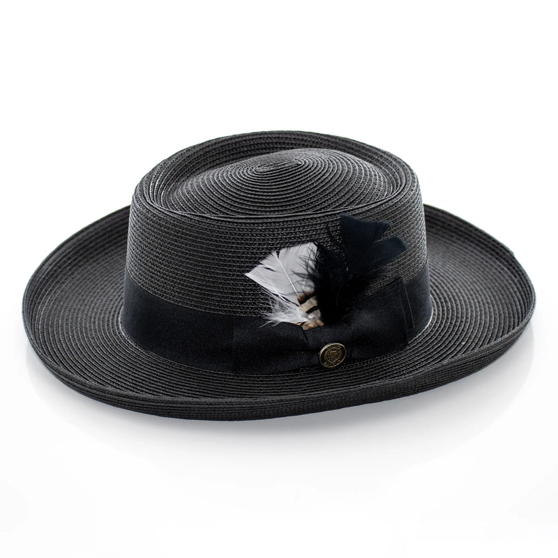 Gambler's Straw Fedora Hat with Curled Brim