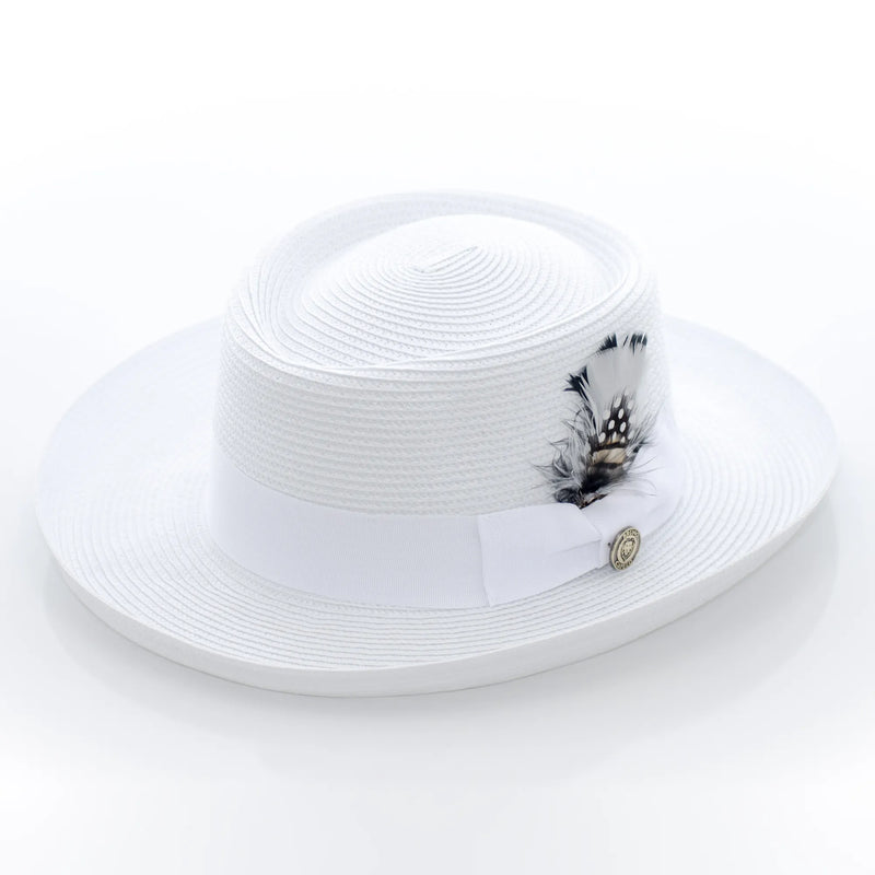 Gambler's Straw Fedora Hat with Curled Brim