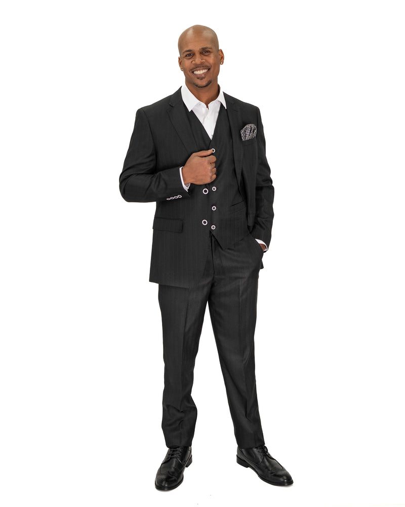 Herringbone Shadow Stripe 3-Piece Tailored-Fit Suit