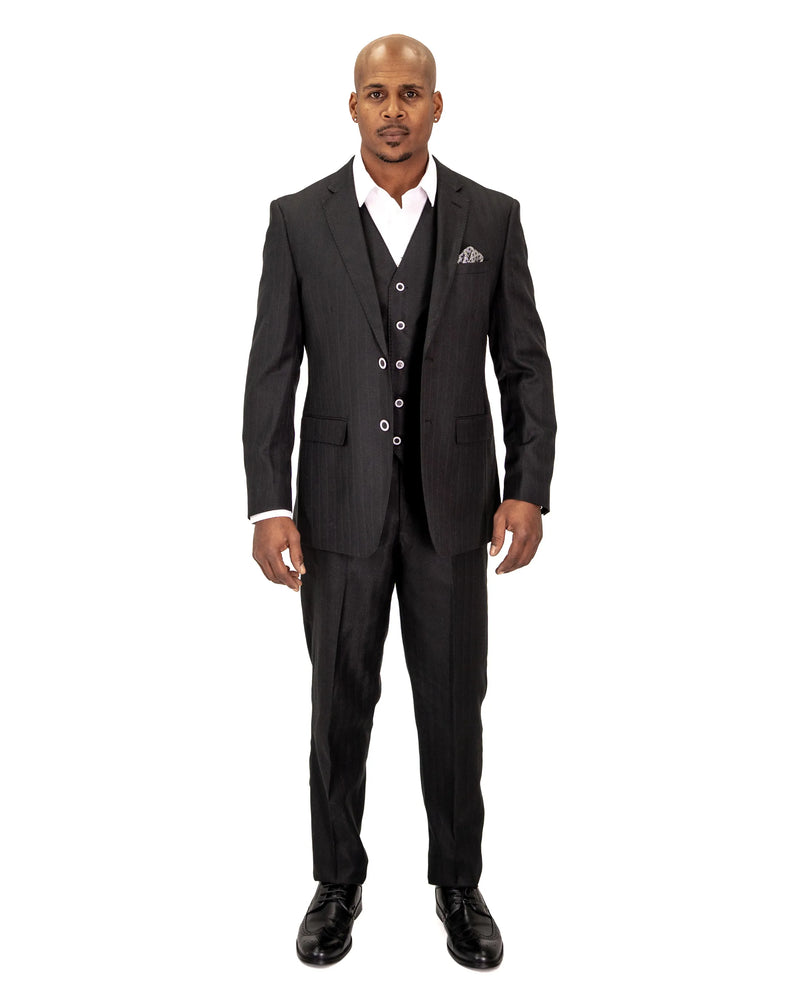 Herringbone Shadow Stripe 3-Piece Tailored-Fit Suit
