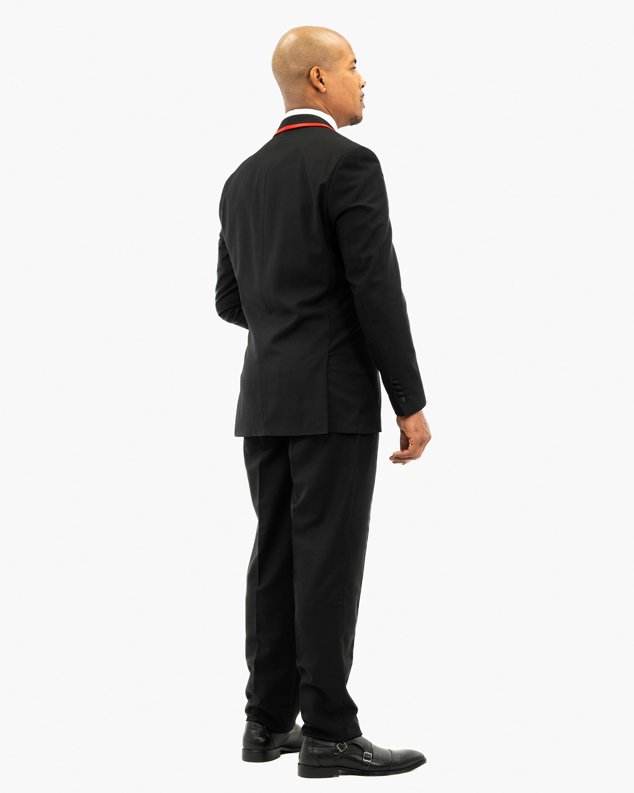 Black and Red Trim 3-Piece Tailored-Fit Tuxedo
