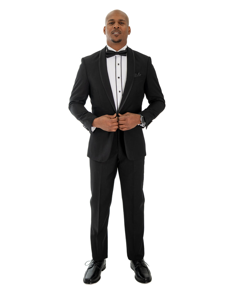 Black and Black Trim 3-Piece Tailored-Fit Tuxedo