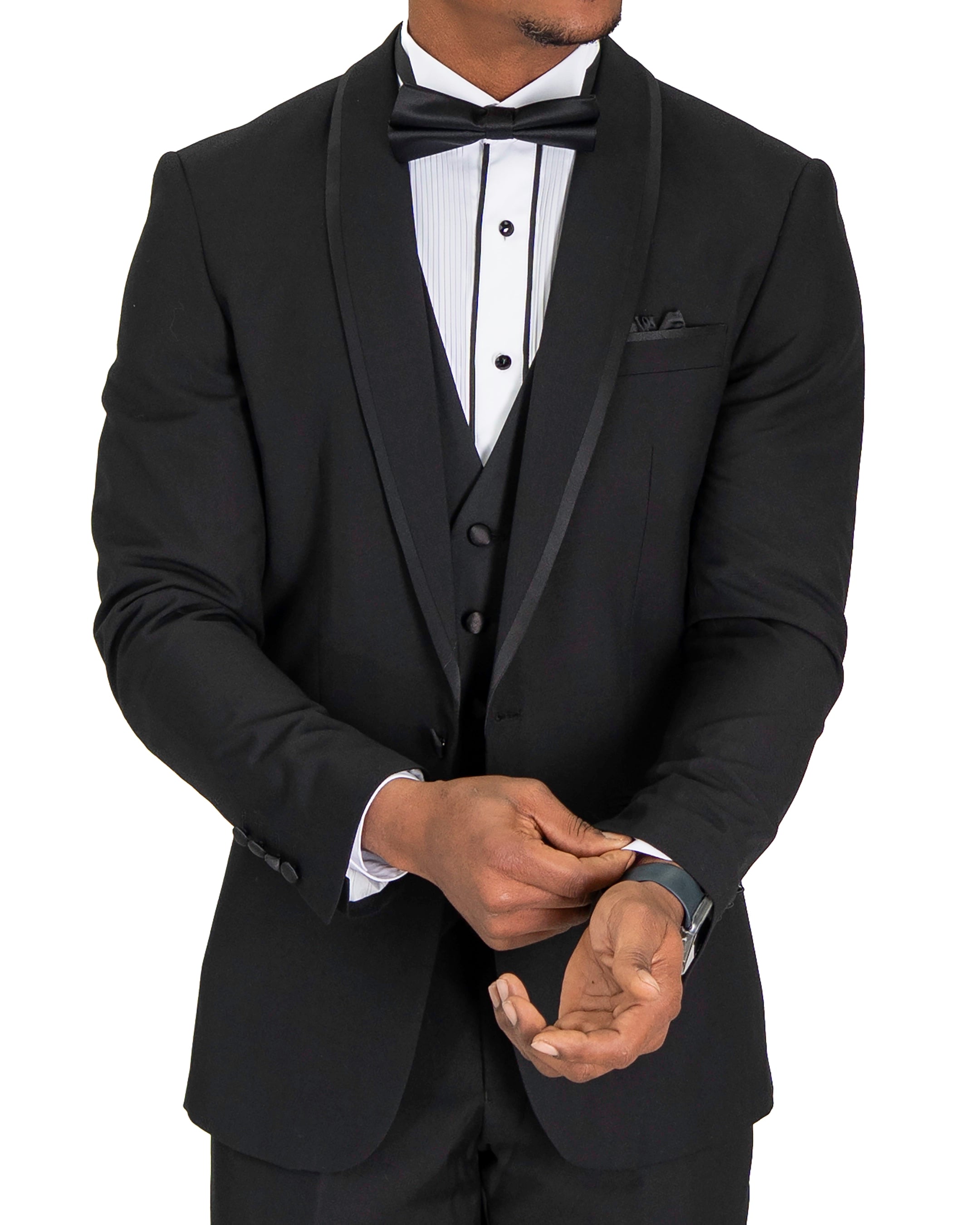 Black and Black Trim 3-Piece Tailored-Fit Tuxedo