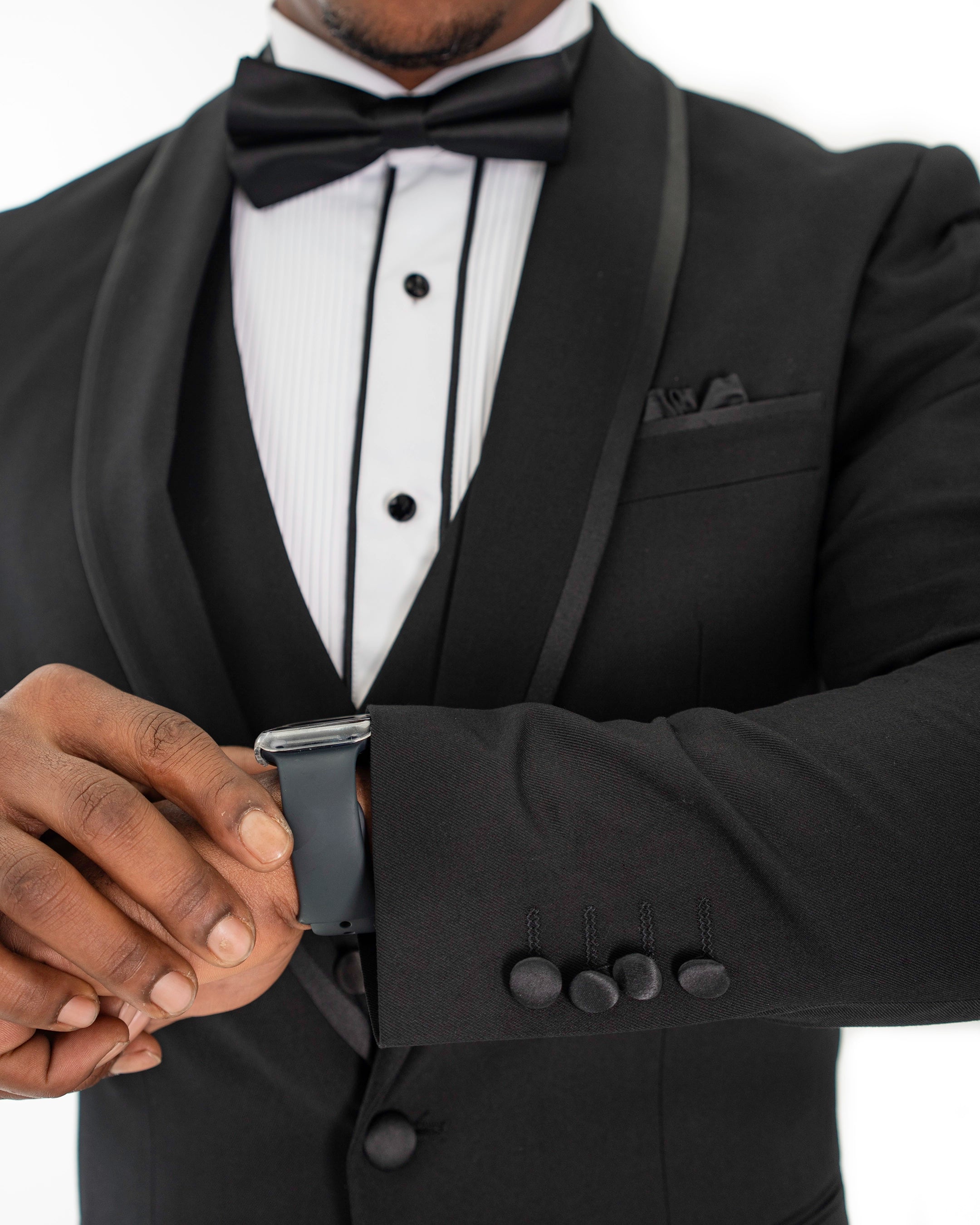 Black and Black Trim 3-Piece Tailored-Fit Tuxedo
