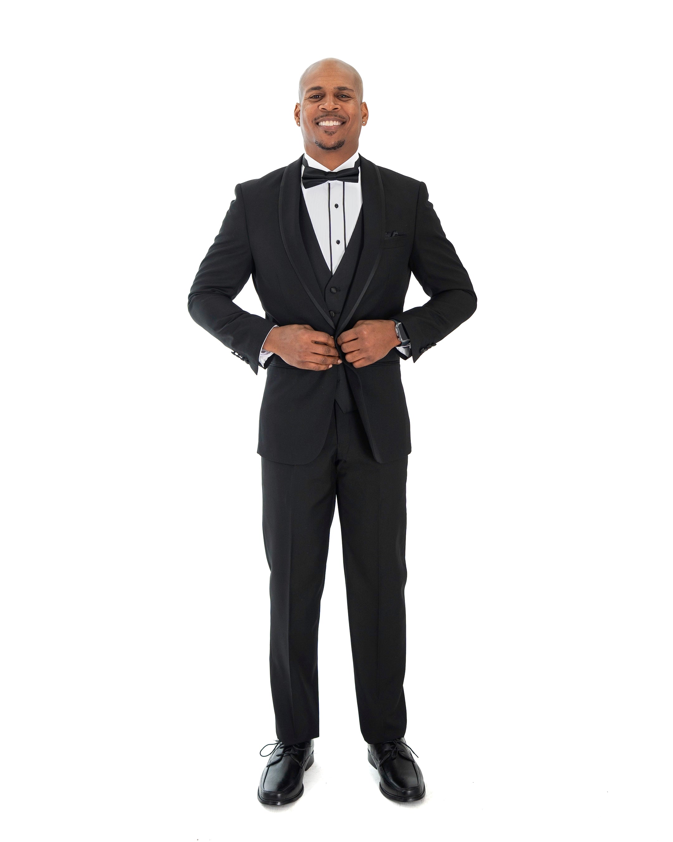 Black and Black Trim 3-Piece Tailored-Fit Tuxedo