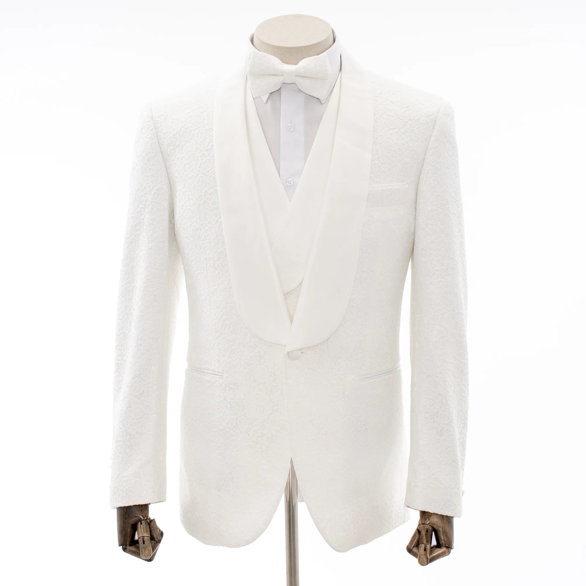 White Floral Glitter 3-Piece Tailored-Fit Tuxedo
