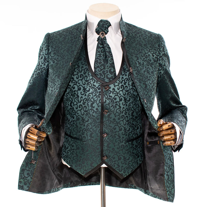 Jade Filigree 3-Piece Slim-Fit Tuxedo with Banded Collar