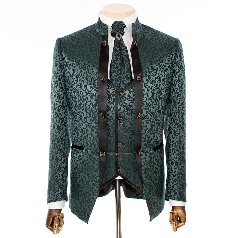 Jade Filigree 3-Piece Slim-Fit Tuxedo with Banded Collar