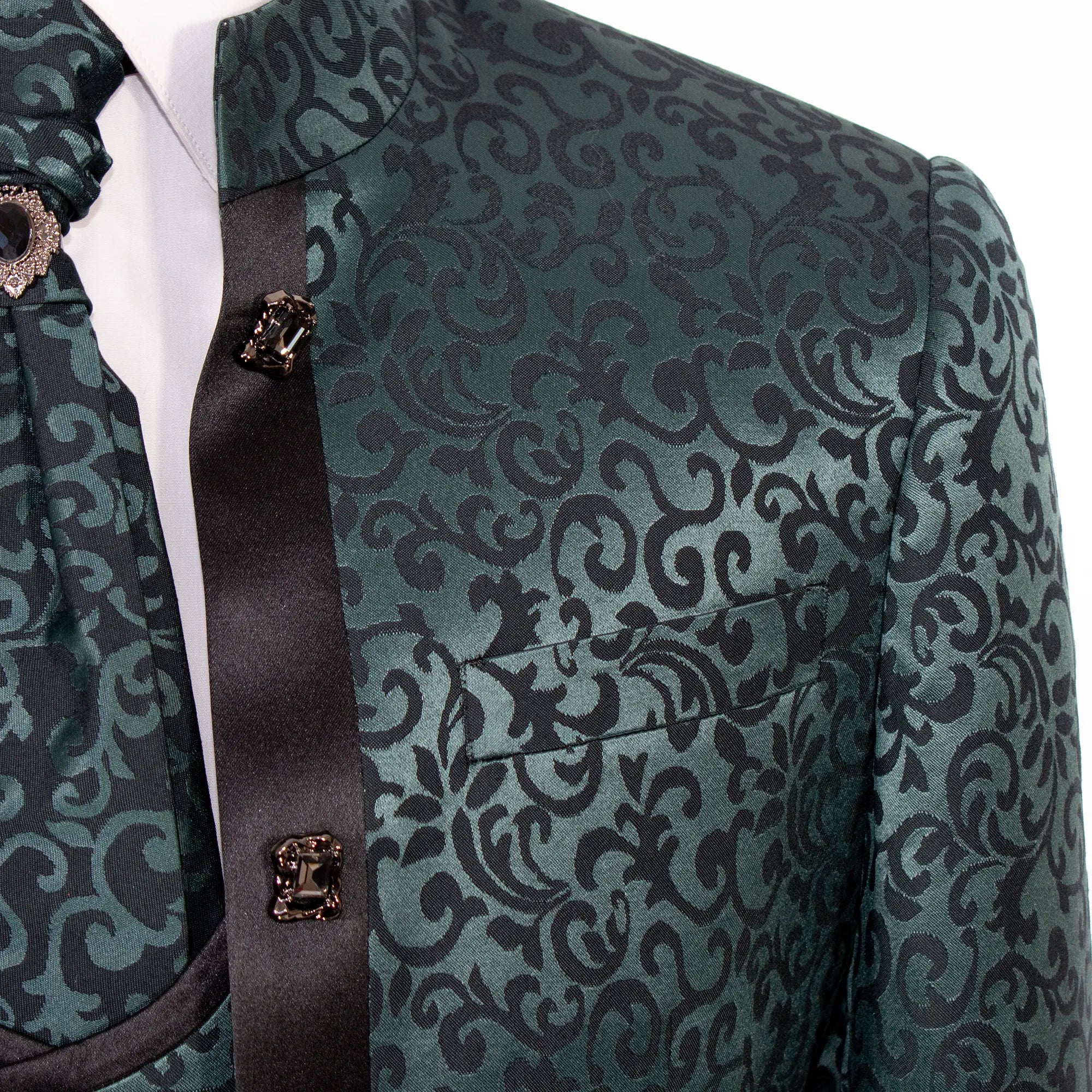 Jade Filigree 3-Piece Slim-Fit Tuxedo with Banded Collar