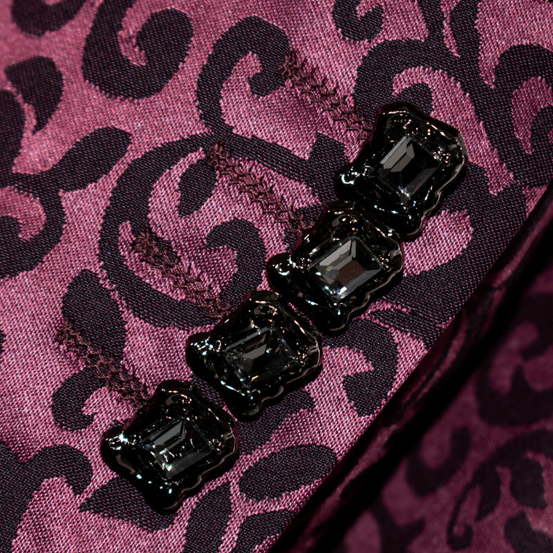 Wine Filigree 3-Piece Slim-Fit Tuxedo with Banded Collar