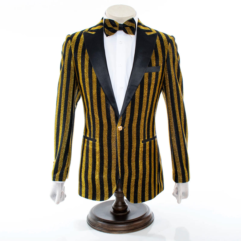 Men's Black And Gold Pinstripe Tuxedo