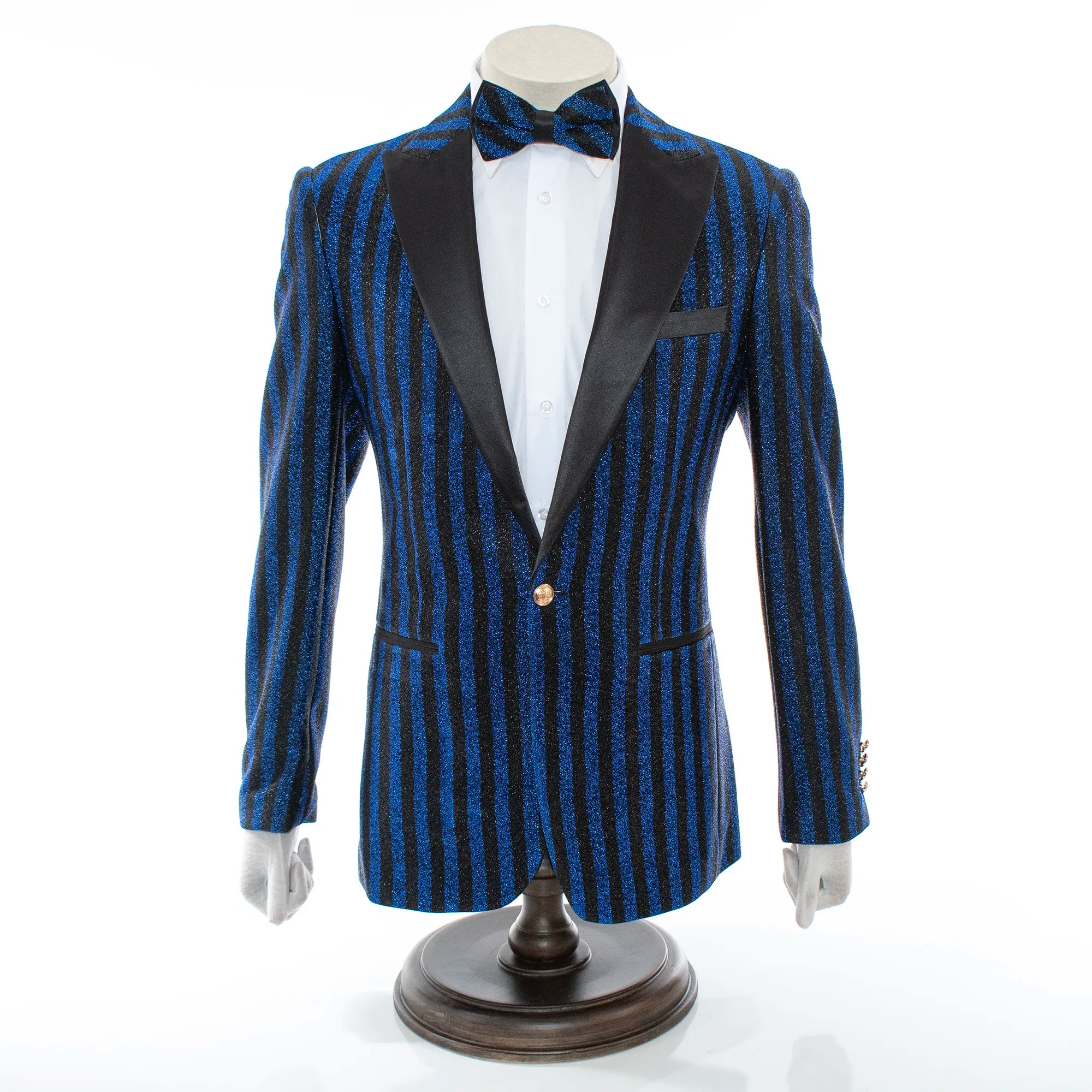 Men's Black And Royal Blue Pinstripe Tuxedo