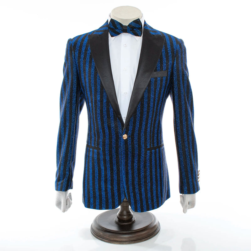 Men's Black And Royal Blue Pinstripe Tuxedo