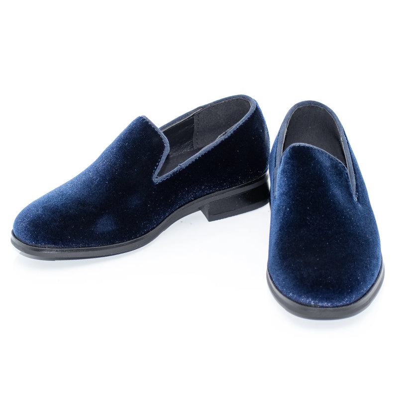 Navy Blue Velvet Kids' Dress Loafer